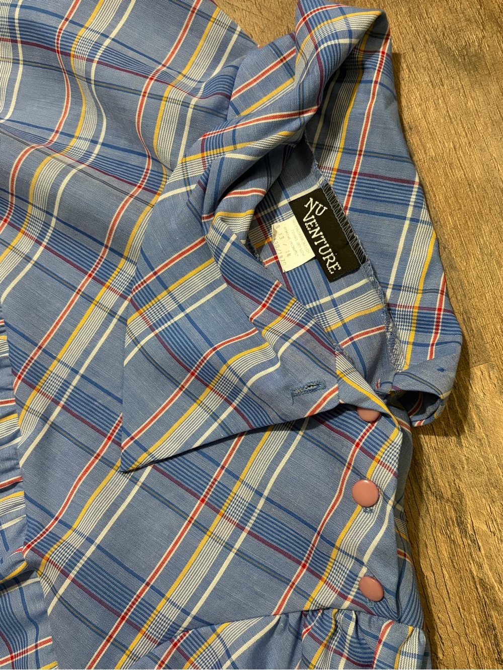 Vintage Nu Venture Plaid Blouse 70s Puff Short Sleeve Top